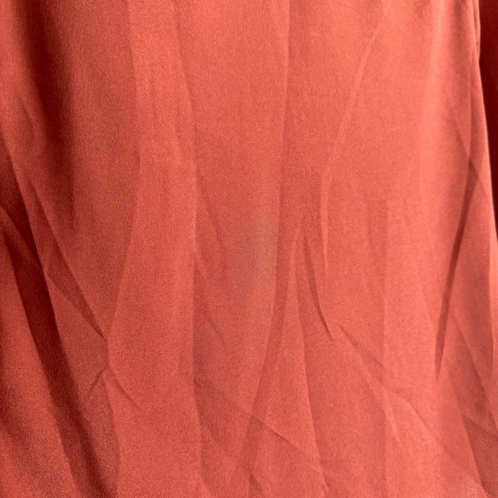 M M Couture Miss Me Rust Blouse w/Ruffle Chest & Smocked Sleeves & Bow Tie Sz M - Picture 11 of 14